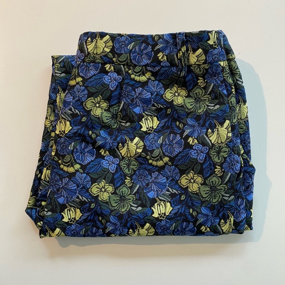 Anthropologie Current Air Bluebell Jacquard Pants Blue Yellow Floral Motif - Picture 11 of 12